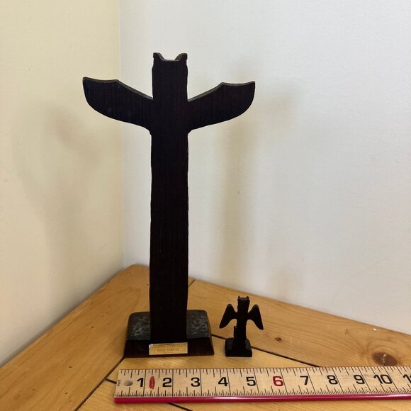 BOMA Haida Indigenous Art Totem Pole Figurine 11"+ Mini Totem Brown Resin Canada - Picture 4 of 9